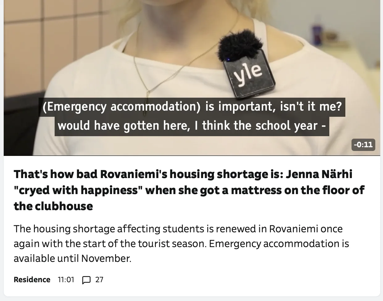 A Finnish yle.fi video with its subtitles translated to English in place while playing