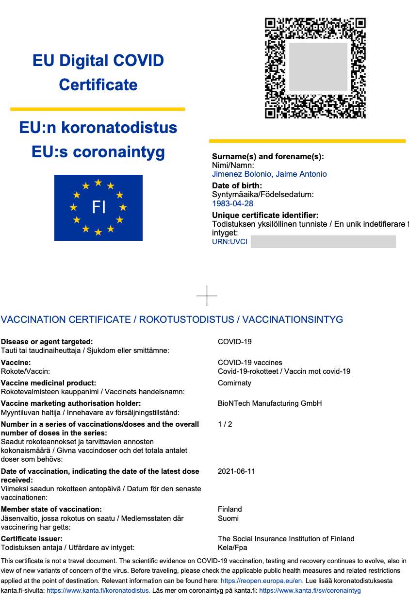 An EU health Certificate